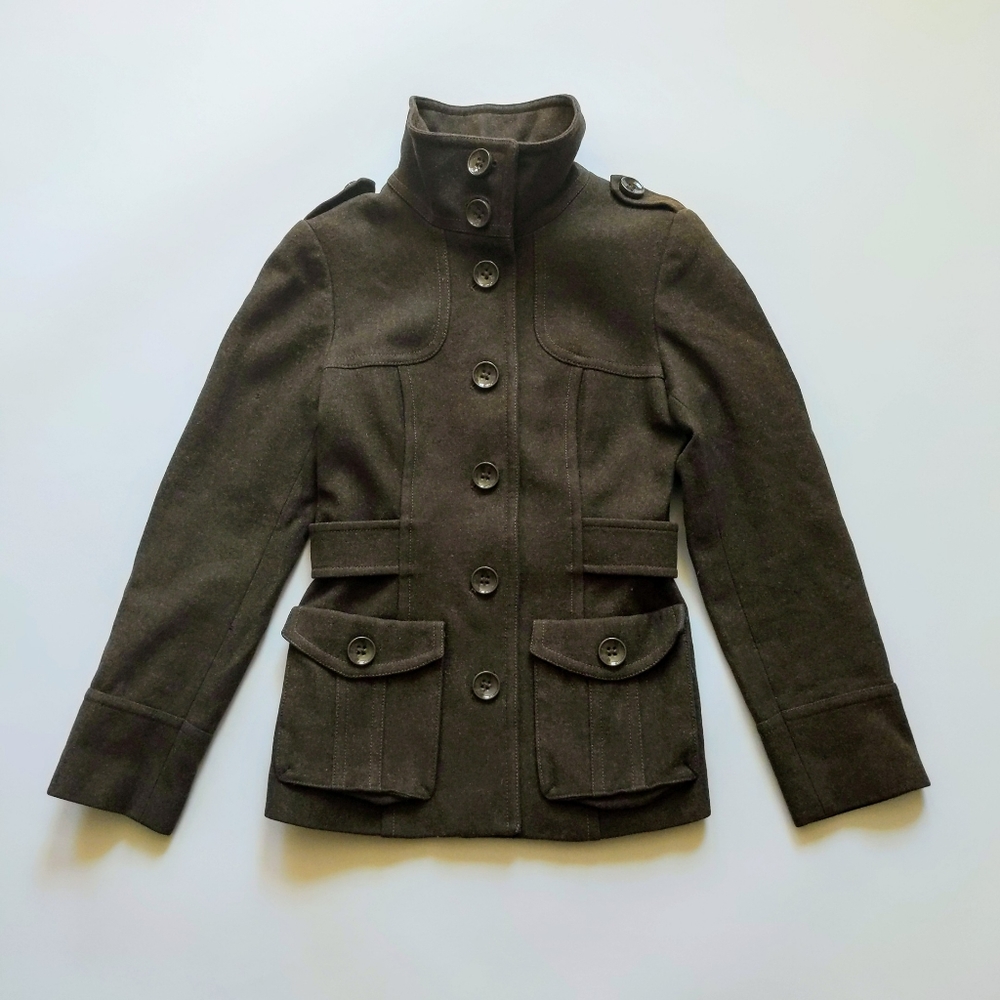 H&M Wool Military Style Coat Olive Green - Picture 1 of 11